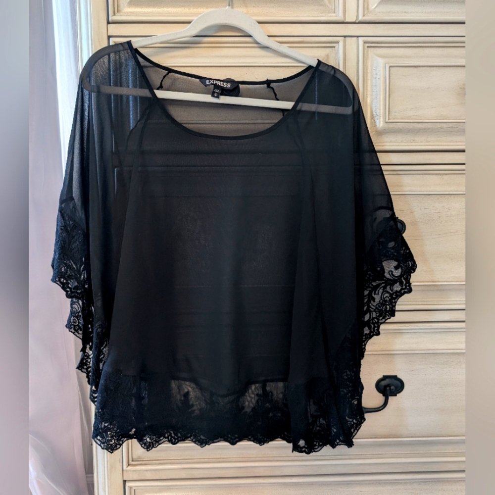 Express Sheer Batwing With Lace Details